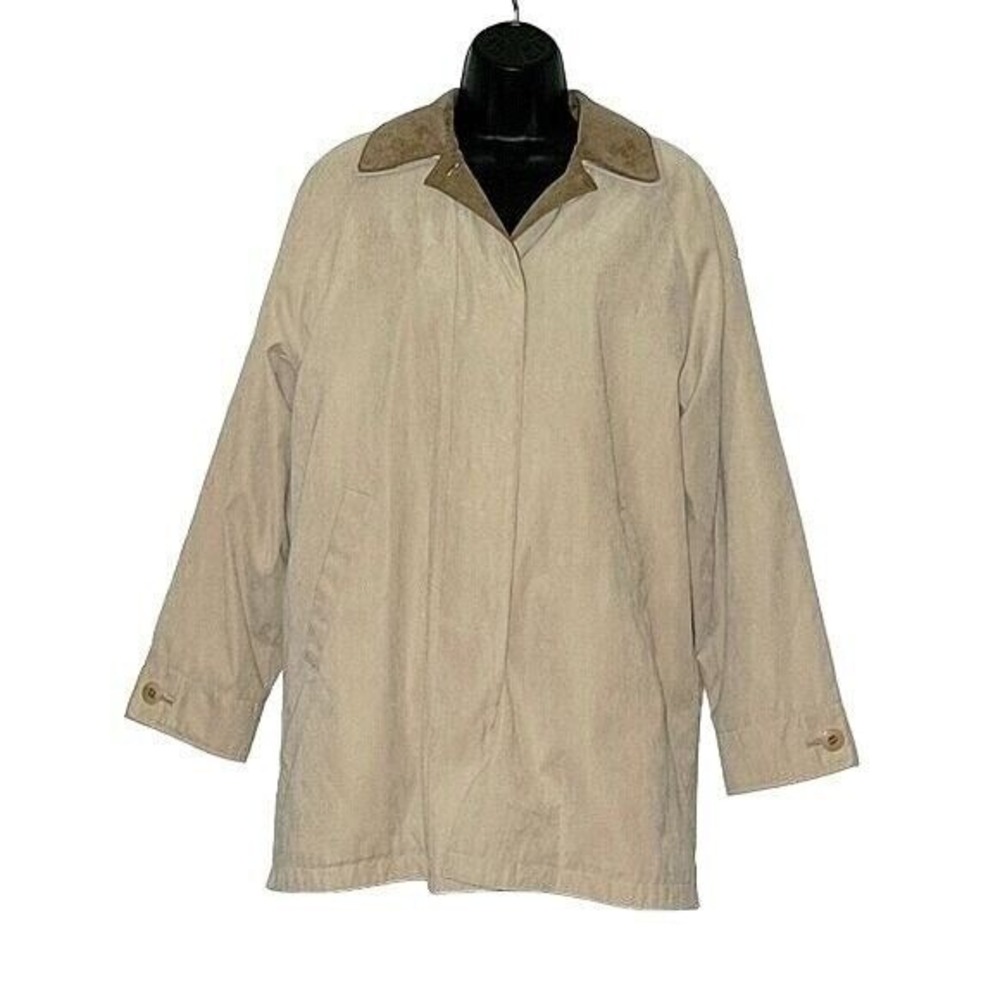 London Fog Beige Microfiber Barn‎ Coat Faux Suede Collar Jacket Mens Small Reg